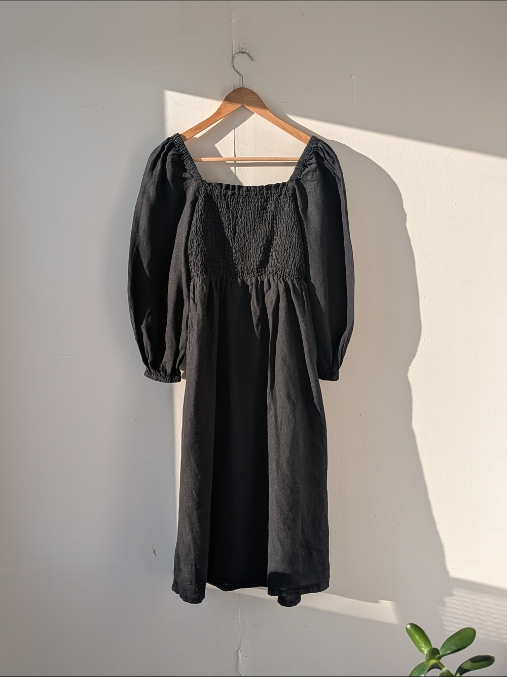 J. Crew 100% Linen Daydream Puff Sleeve Smocked bodice Midi Dress Black Size XS - Picture 5 of 13